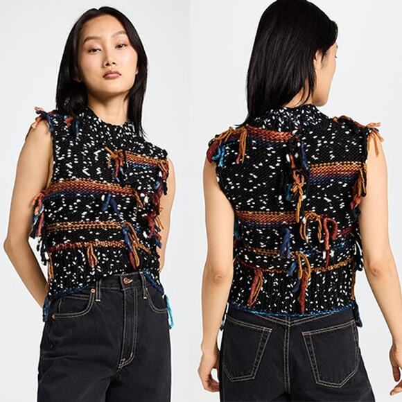 NEW Sea Hale Knit Sweater Vest Fringe Round Neckline Top Multi Color Size: M